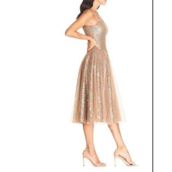 Dress The Population Sz XS Nude/Multi Ensley Sequin Embroidered Tulle Dress $298 - Picture 11 of 13